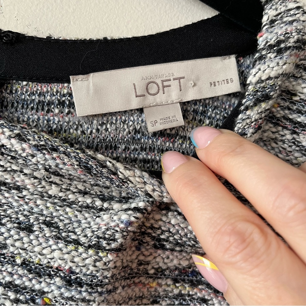 LOFT Petite Boucle Tweed Shift Dress Black White Pocket Mini SP - Picture 9 of 11